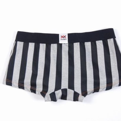 Striped gray and black cotton boxer with black belt