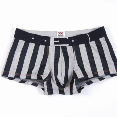 Striped gray and black cotton boxer with black belt