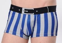 Striped gray and blue cotton boxer with black belt