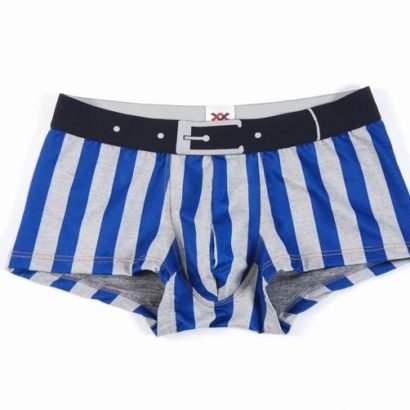 Striped gray and blue cotton boxer with black belt