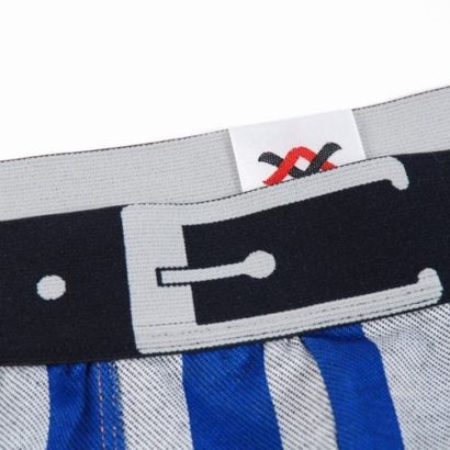 Striped gray and blue cotton boxer with black belt