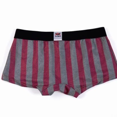 Striped dark red and gray cotton boxer with black belt