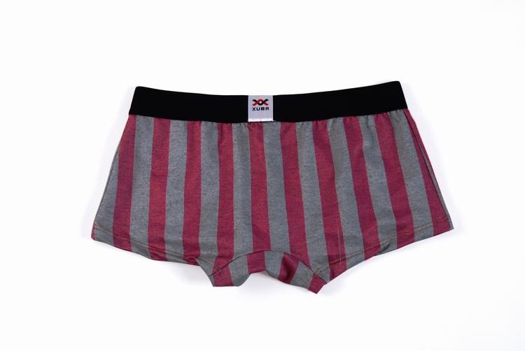 Striped dark red and gray cotton boxer with black belt