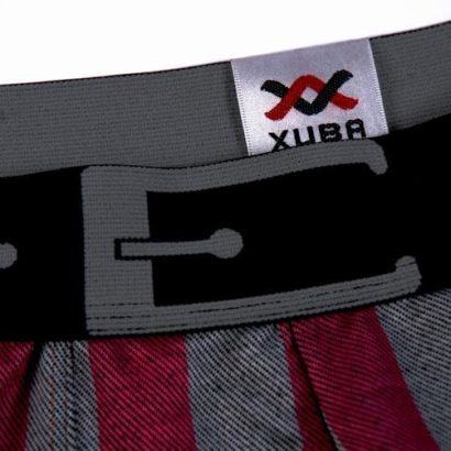 Striped dark red and gray cotton boxer with black belt