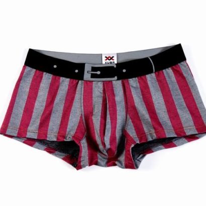 Striped dark red and gray cotton boxer with black belt