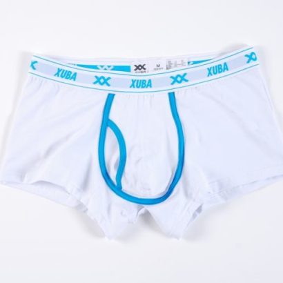 White Cotton Boxer with blue lines
