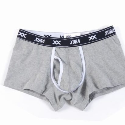 Gray cotton boxer with white lines and black belt