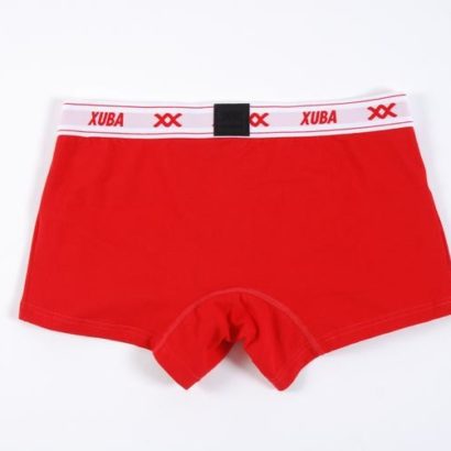 Red cotton boxer with white lines and white belt