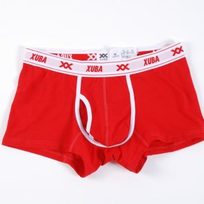 Red cotton boxer with white lines and white belt