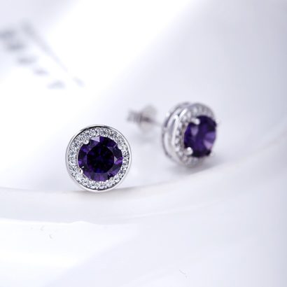 Silver 925 Earring decorated by purple crystal bezel