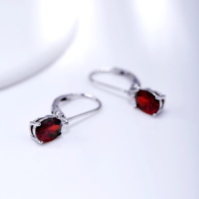 Silver 925 Earring decorated by red crystal bezel