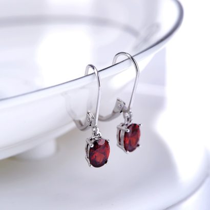 Silver 925 Earring decorated by red crystal bezel