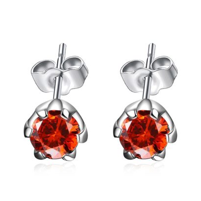 Silver 925 Earring decorated by red crystal bezel