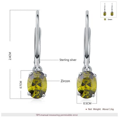Silver 925 Earring decorated by olive green crystal bezel