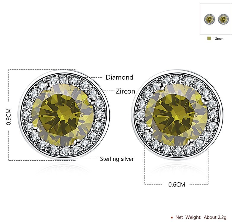 Silver 925 Earring decorated by olive green crystal bezel