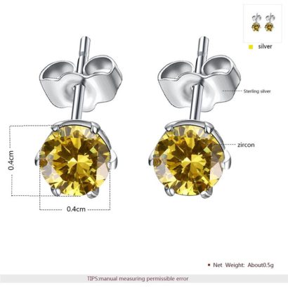 Silver 925 Earring decorated by yellow crystal bezel