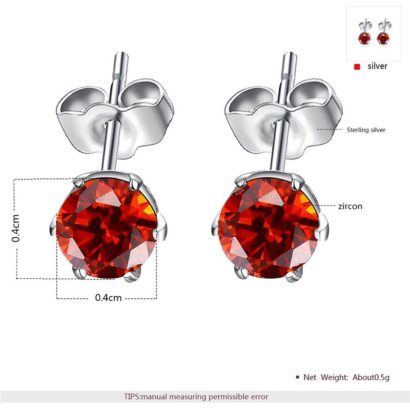 Silver 925 Earring decorated by red crystal bezel