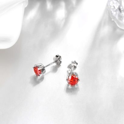 Silver 925 Earring decorated by red crystal bezel