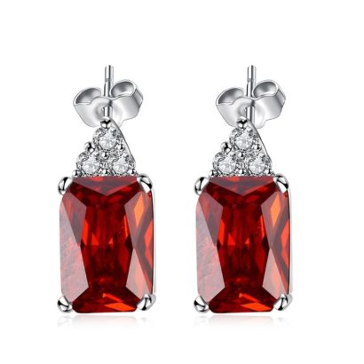 Silver 925 Earring decorated by red crystal bezel