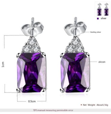 Silver 925 Earring decorated by purple crystal bezel