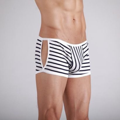 Striped Black & White opened side Cotton Trunk Boxer