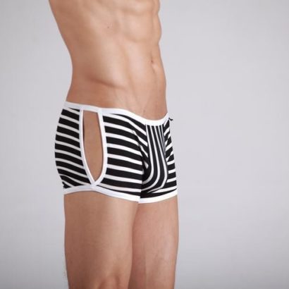 Striped White & Black opened side Cotton Trunk Boxer