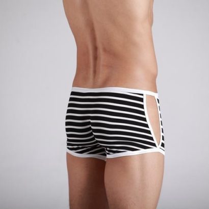 Striped White & Black opened side Cotton Trunk Boxer