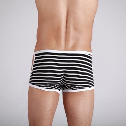 Striped White & Black opened side Cotton Trunk Boxer