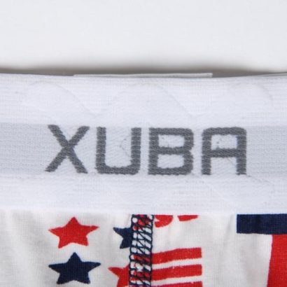 White brief boxer decorated with stars and trade marks