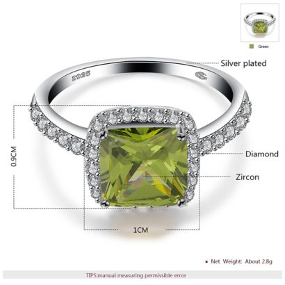 Silver 925 ring inlaid with olive green crystal bezel and side special crystals