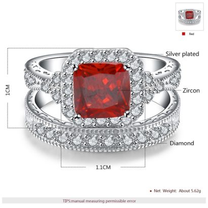 Luxurious silver 925 ring inlaid with red crystal bezel and side white special crystals