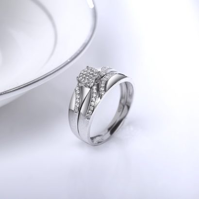 Silver 925 twins rings inlaid with white cubic crystals bezels and side white special crystals