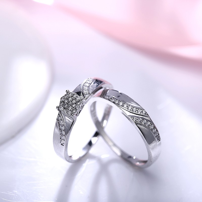 Silver 925 twins rings inlaid with white cubic crystals bezels and side white special crystals