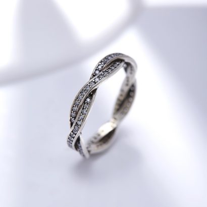 braid silver ring inlaid with special crystals