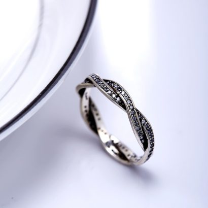 braid silver ring inlaid with special crystals