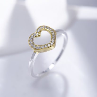 Heart silver 925 ring plated with gold and inlaid with white special crystals