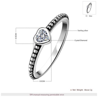 The white heart ring has a simple design from silver and inlaid with zircon