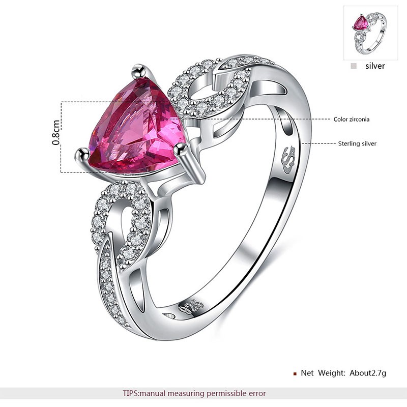 Silver 925 ring with a unique design inlaid with white crystals and a rose heart from zircon
