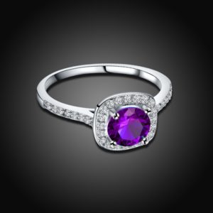 Special white copper ring inlaid with special white crystal and violet zircon