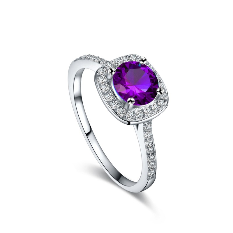 Special white copper ring inlaid with special white crystal and violet zircon