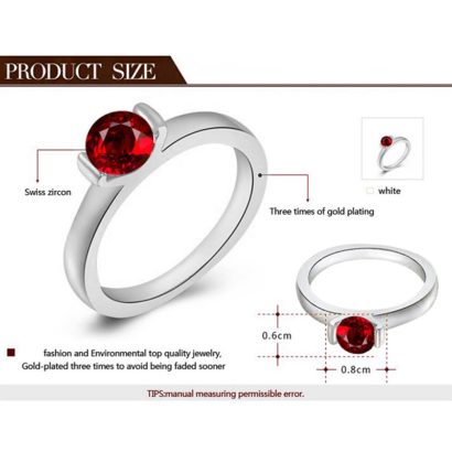 Top quality ring three times gold plated inlaid with swiss red zircon