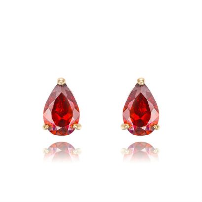 A unique simple earring design three times gold plated and inlaid with swiss red zircon