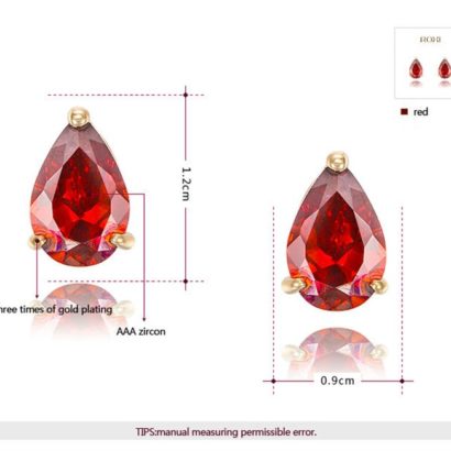 A unique simple earring design three times gold plated and inlaid with swiss red zircon