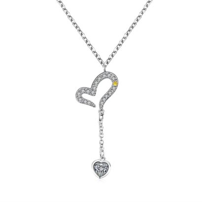 The two connected hearts necklace made from copper plated with platinum and inlaid with white crystals