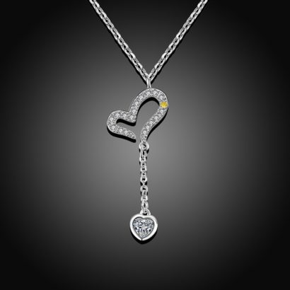 The two connected hearts necklace made from copper plated with platinum and inlaid with white crystals