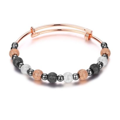 Rose gold plated bracelet has a unique design which allows it to be customized