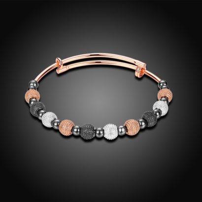 Rose gold plated bracelet has a unique design which allows it to be customized