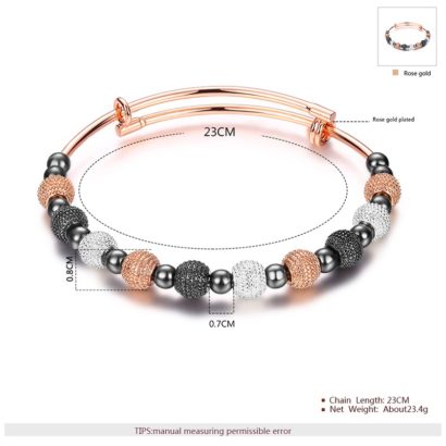 Rose gold plated bracelet has a unique design which allows it to be customized