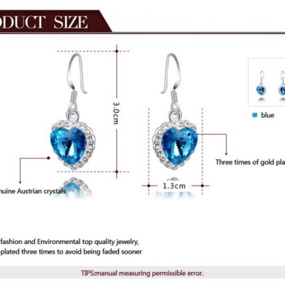 Dangles earing three times of gold plating and inlaid with blue austrian crystals surrounded by white crystals