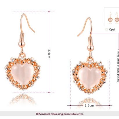 The pink Heart earring, three times gold plated and inlaid with pink opal surrounded by special crystals